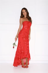 Babe Energy Strapless Maxi Dress Red
