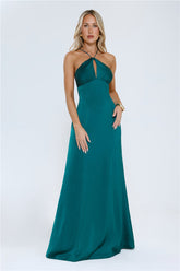 Gleam Dream Satin Maxi Dress Emerald