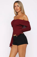 Mood Forever Long Sleeve Off Shoulder Top Burgundy